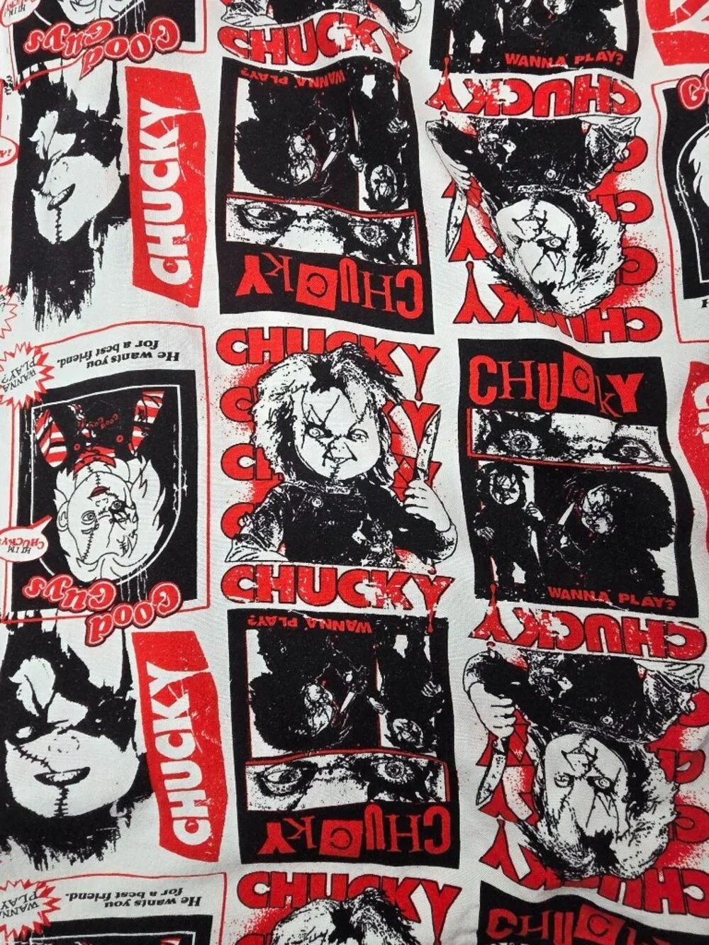Chucky Mens Button-Down Shirt With Red & Black Horror Comic Print Size Medium